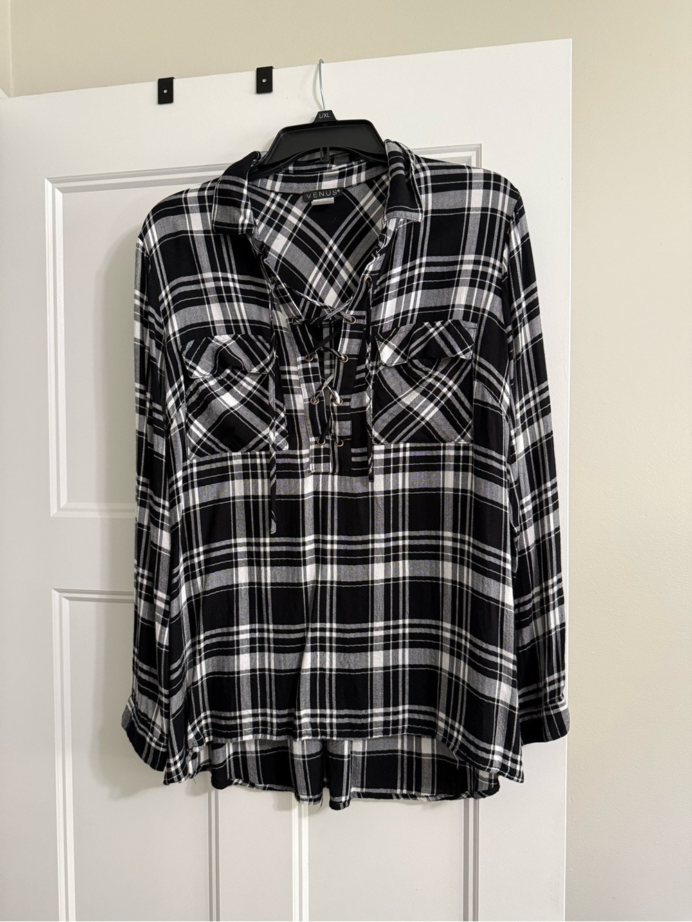 Lace Up Plaid Shirt